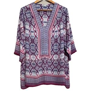 Rose & Olive Women's Tunic Shirt 1X Boho Peasant Colorful Geometric Whimsy